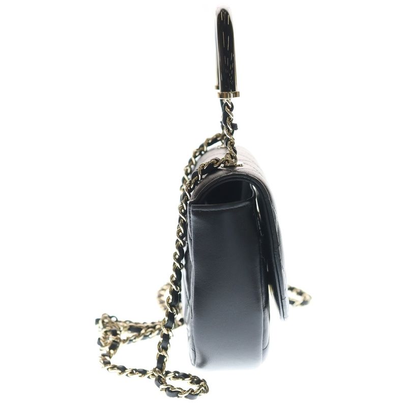 Chanel Quilted 2-Way Chain Shoulder Bag Black Lambskin Gold