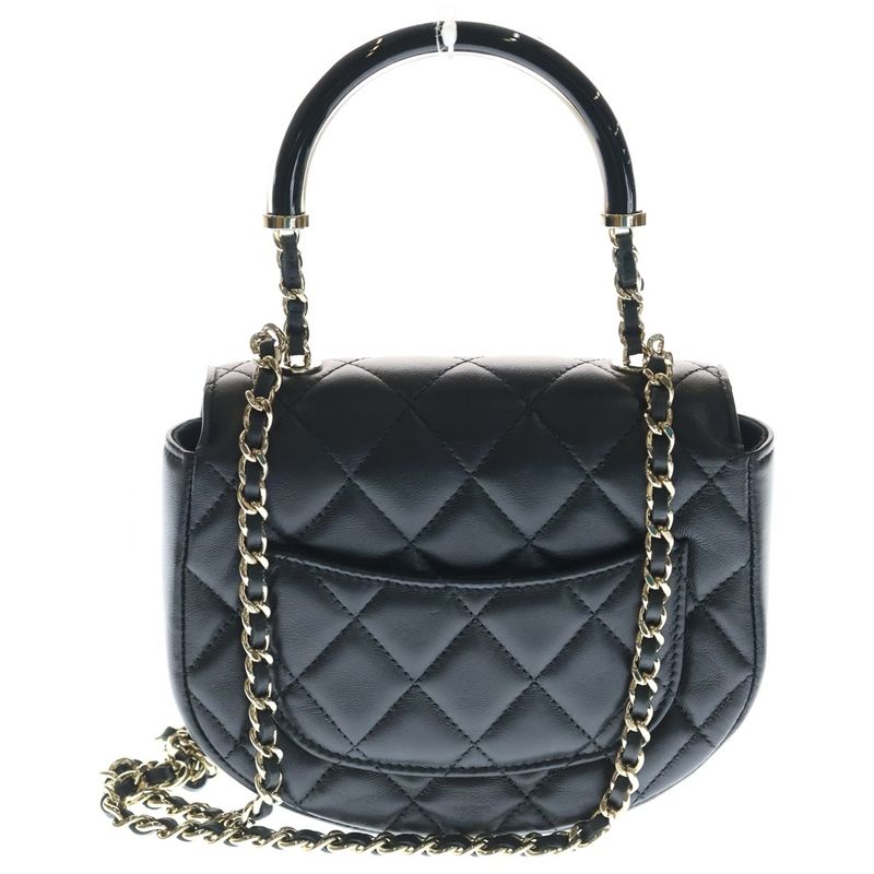 Chanel Quilted 2-Way Chain Shoulder Bag Black Lambskin Gold