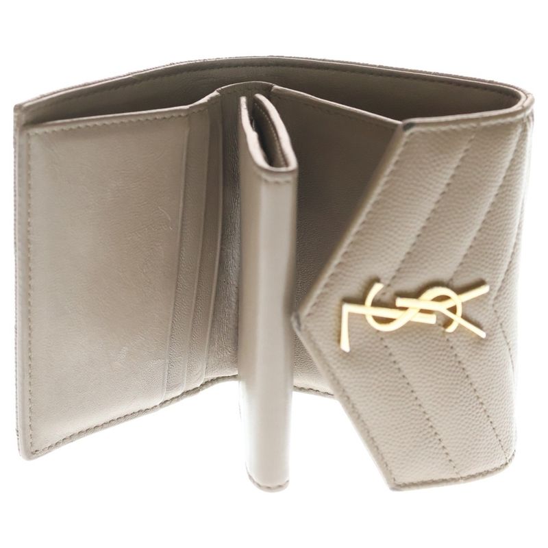 Saint Laurent Paris Monogram Embossed Leather Cassandra Multifold Mini Wallet