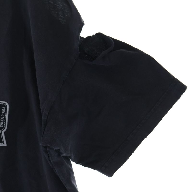 Balenciaga Distressed Logo Embroidery Crew Neck Short Sleeve T-Shirt