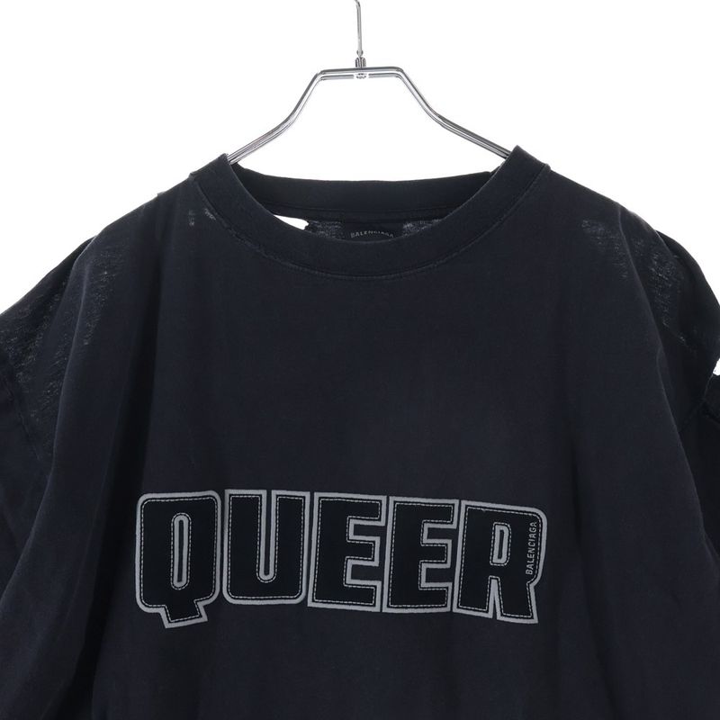 Balenciaga Distressed Logo Embroidery Crew Neck Short Sleeve T-Shirt