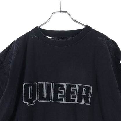 Balenciaga Distressed Logo Embroidery Crew Neck Short Sleeve T-Shirt