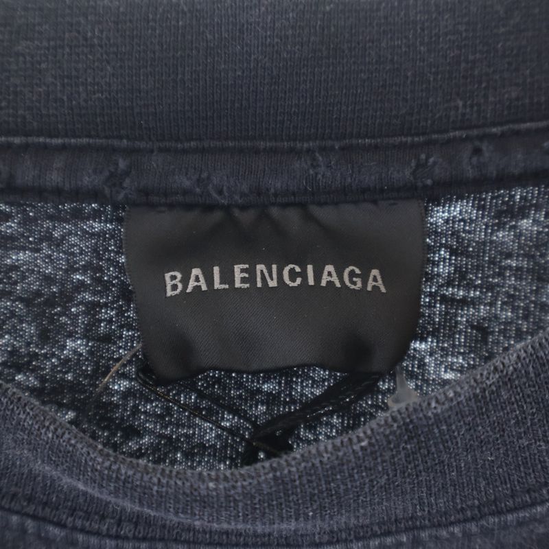 Balenciaga Distressed Logo Embroidery Crew Neck Short Sleeve T-Shirt