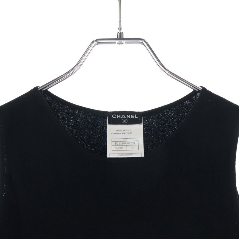 Chanel Spring Collection CC Logo Jacquard Sleeveless Knit Top Black Flat