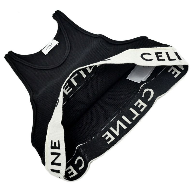 Celine Tank Top Black L Logo Knit Sports Bra