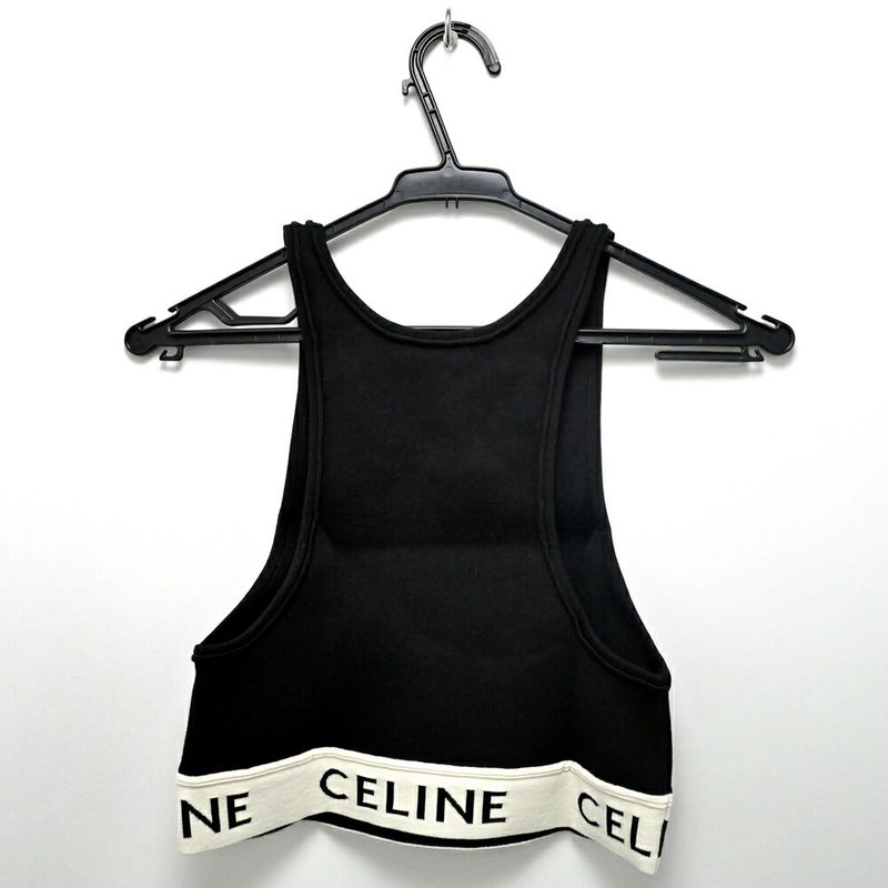 Celine Tank Top Black L Logo Knit Sports Bra
