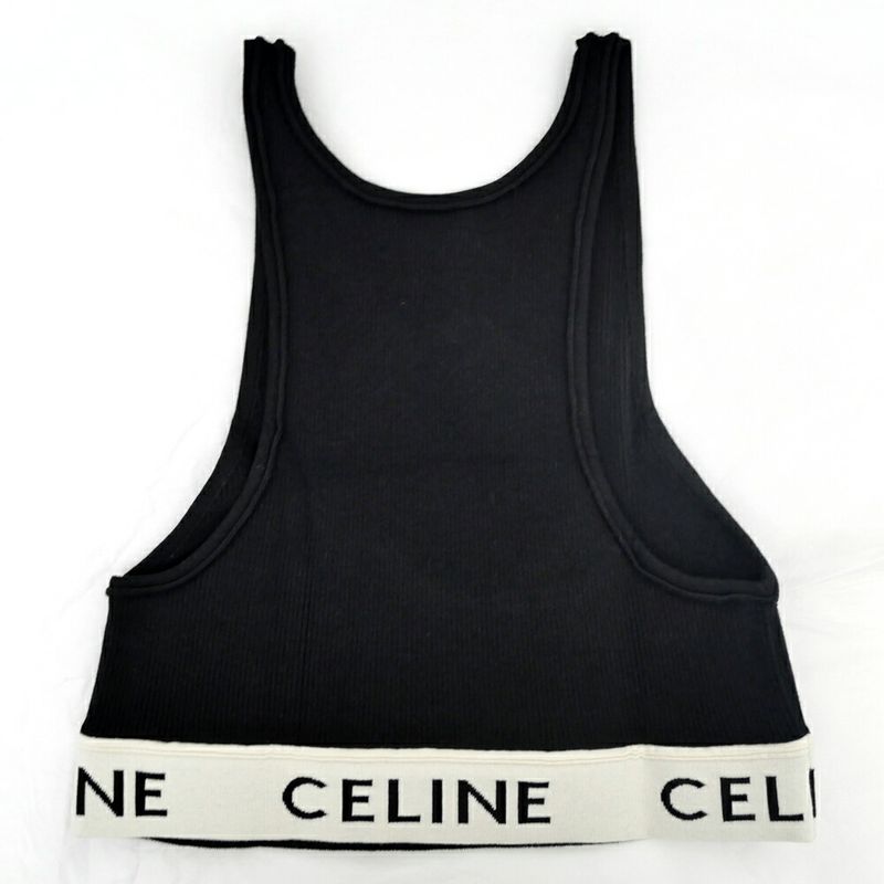 Celine Tank Top Black L Logo Knit Sports Bra