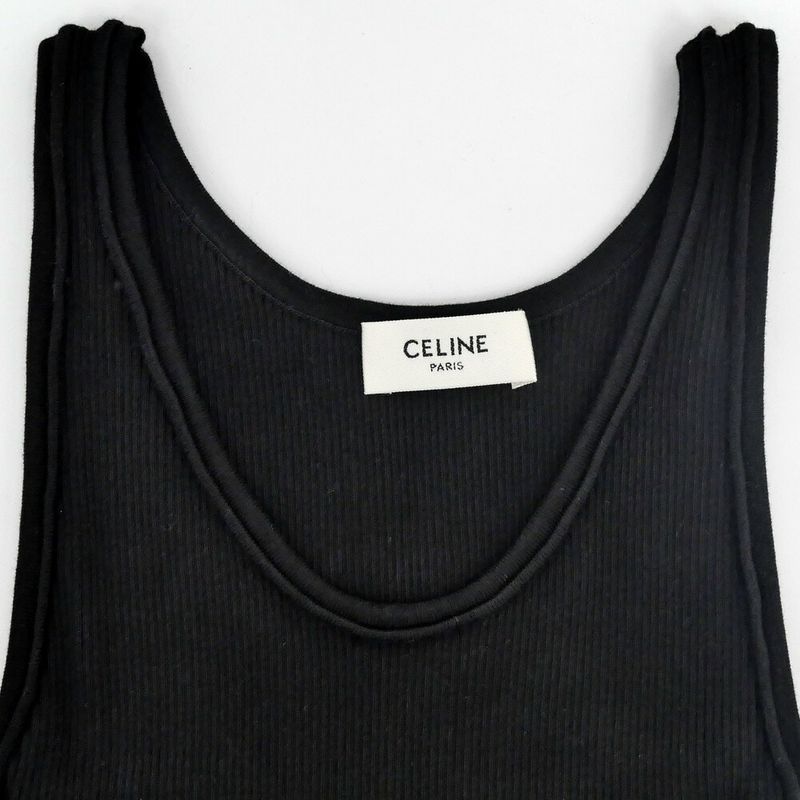 Celine Tank Top Black L Logo Knit Sports Bra