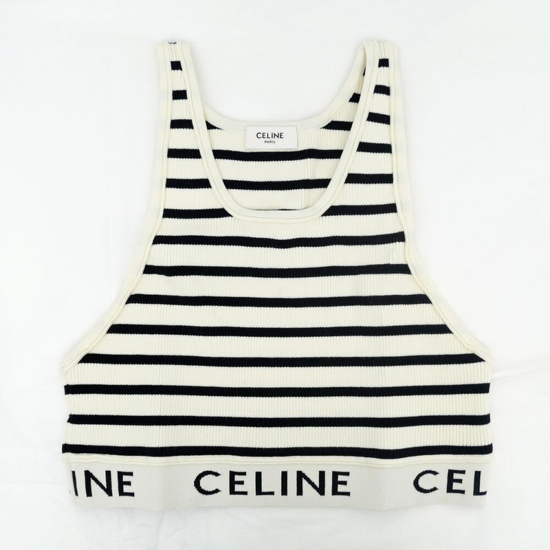 Celine Tank Top Border Black White L Logo Knit