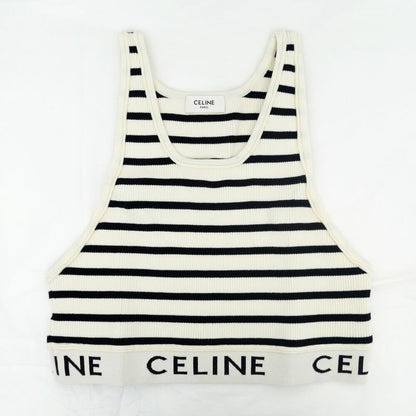 Celine Tank Top Border Black White L Logo Knit