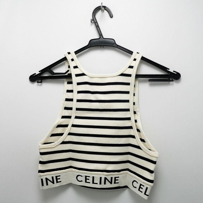 Celine Tank Top Border Black White L Logo Knit