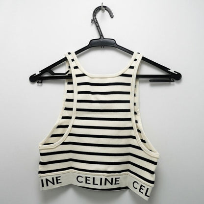 Celine Tank Top Border Black White L Logo Knit