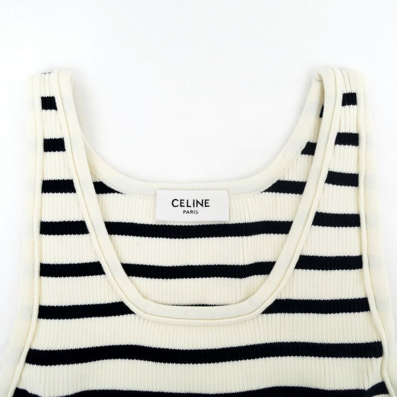 Celine Tank Top Border Black White L Logo Knit