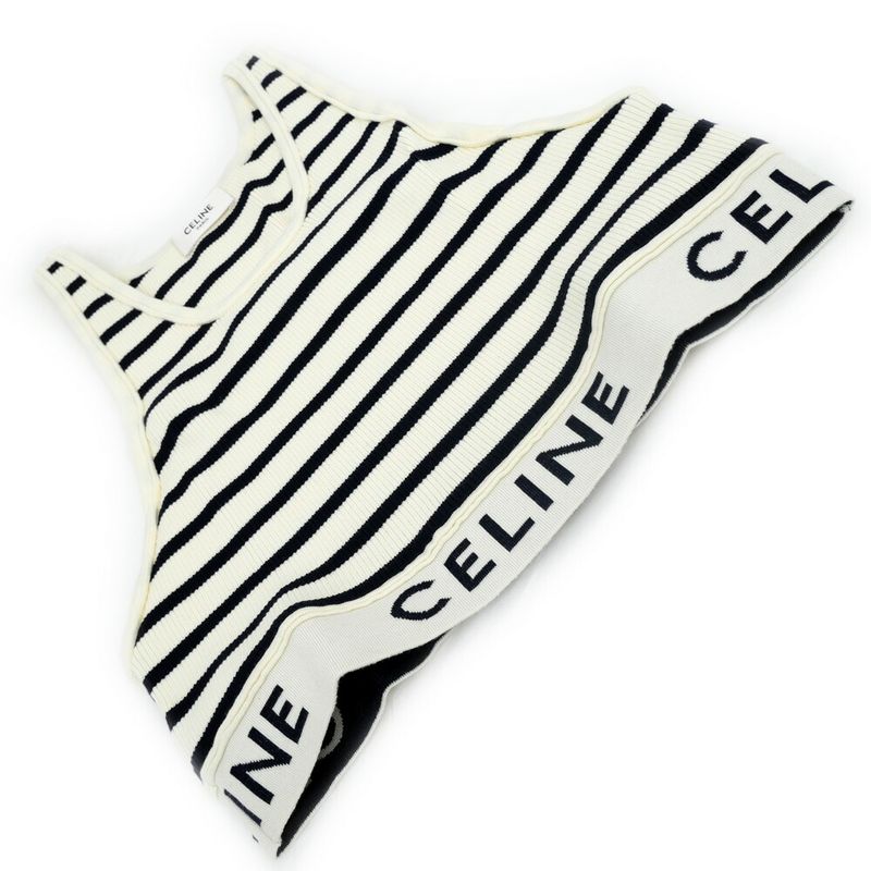 Celine Tank Top Border Black White L Logo Knit