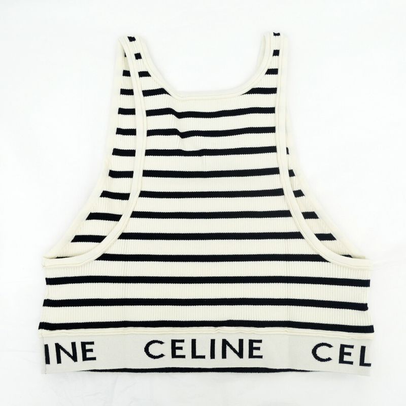 Celine Tank Top Border Black White L Logo Knit