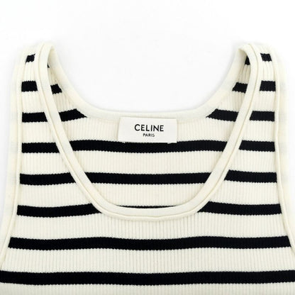 Celine Tank Top Border Black White M Logo Knit