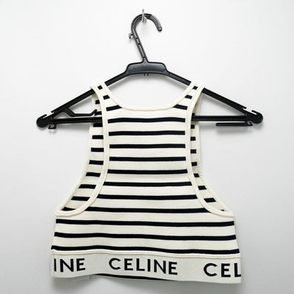Celine Tank Top Border Black White M Logo Knit