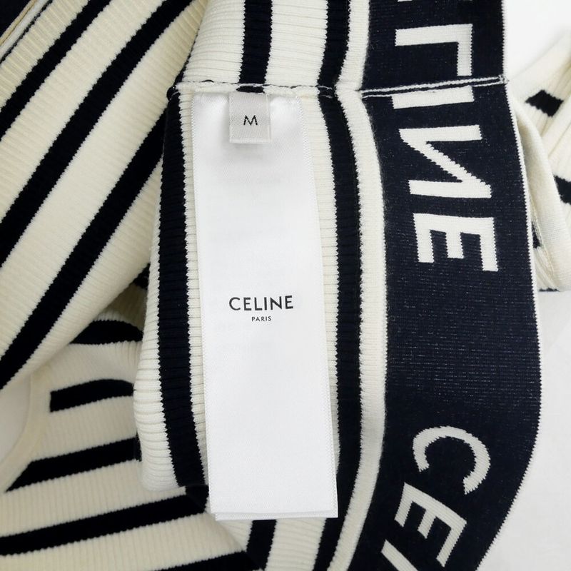 Celine Tank Top Border Black White M Logo Knit