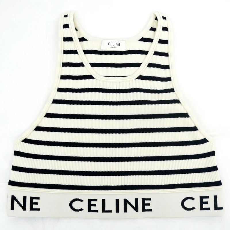 Celine Tank Top Border Black White M Logo Knit