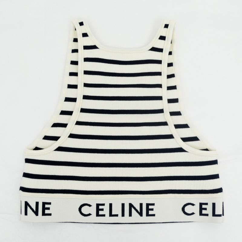 Celine Tank Top Border Black White M Logo Knit