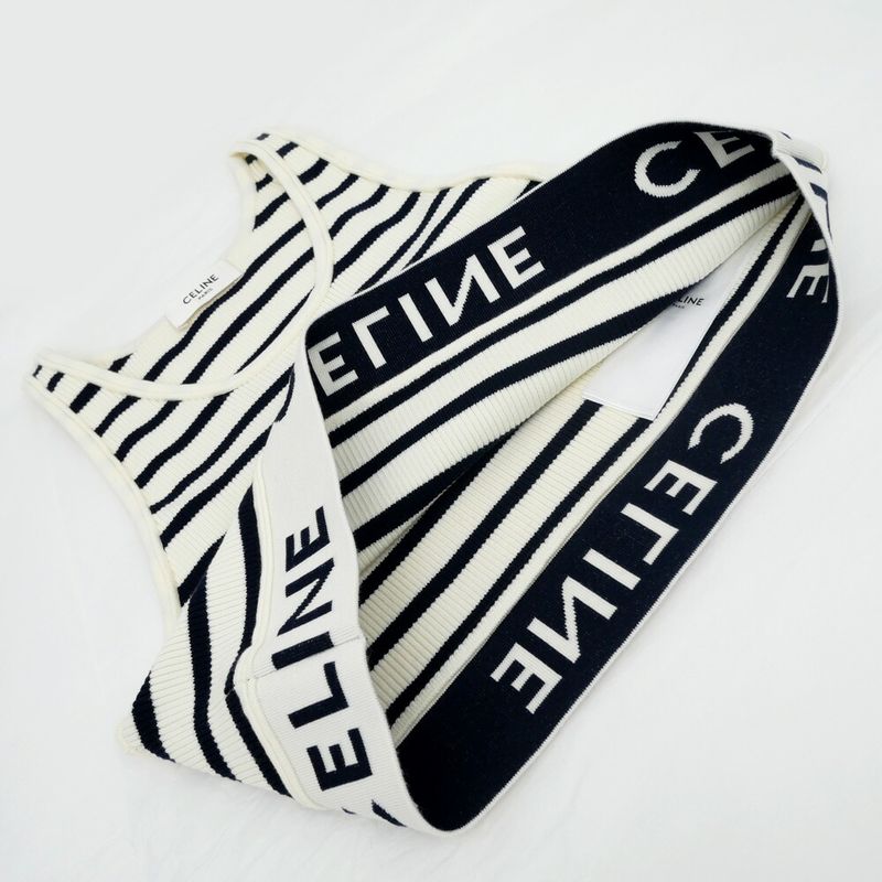Celine Tank Top Border Black White M Logo Knit