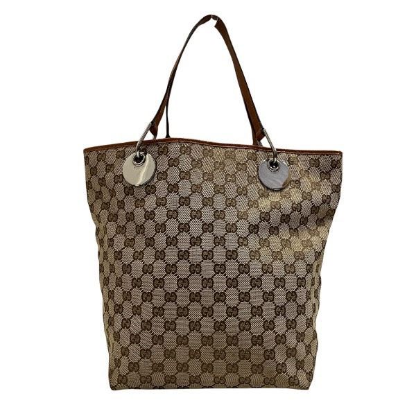 Gucci GG Canvas Tote Shoulder Bag Beige Orange