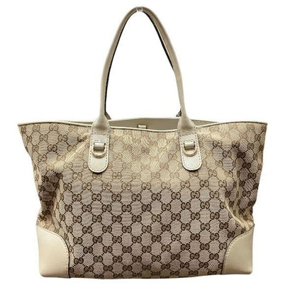 Gucci Canvas Leather Beige White Horsebit Tote X