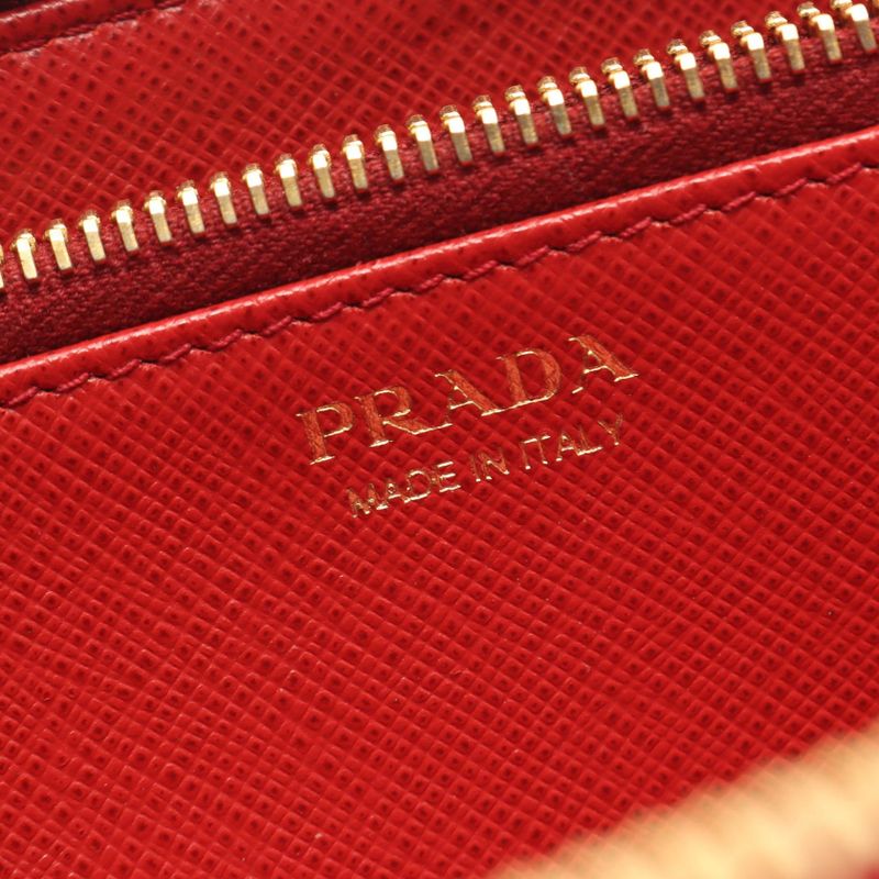 Prada Round Wallet Red Leather Zip Around