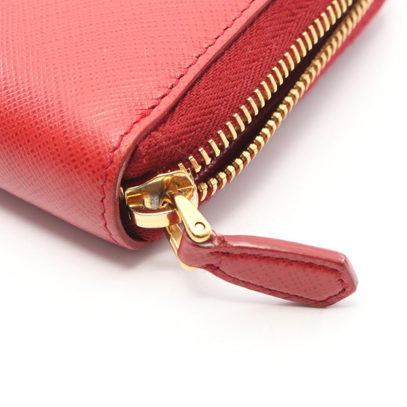 Prada Round Wallet Red Leather Zip Around