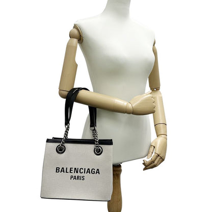 Balenciaga Tote Canvas Duty Free Chain Natural Natural Black