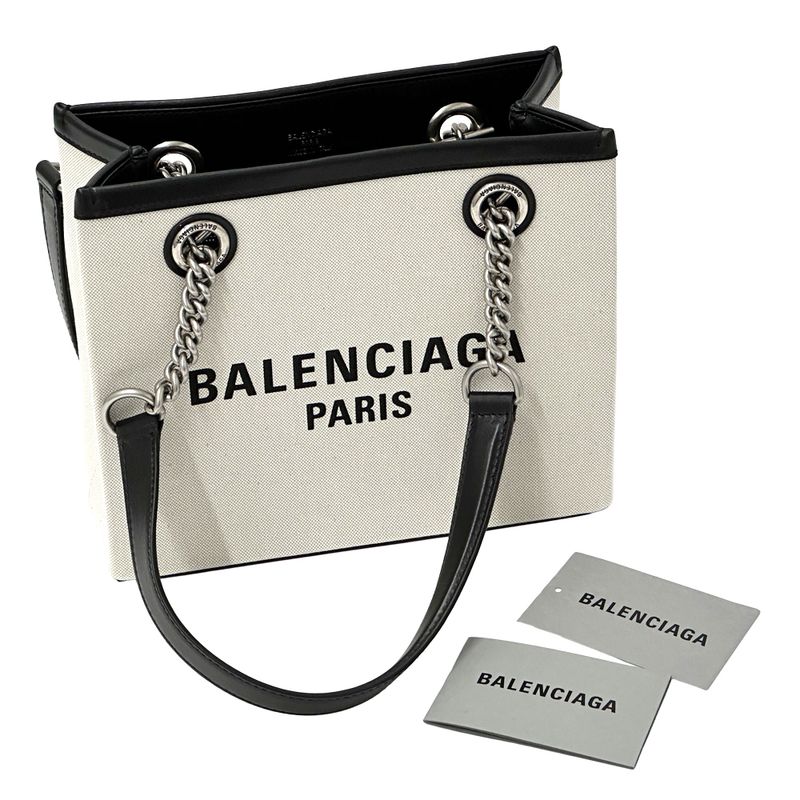 Balenciaga Tote Canvas Duty Free Chain Natural Natural Black