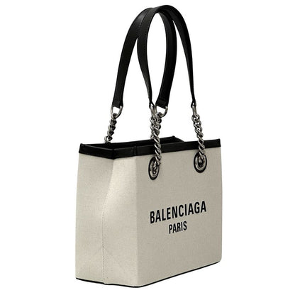 Balenciaga Tote Canvas Duty Free Chain Natural Natural Black