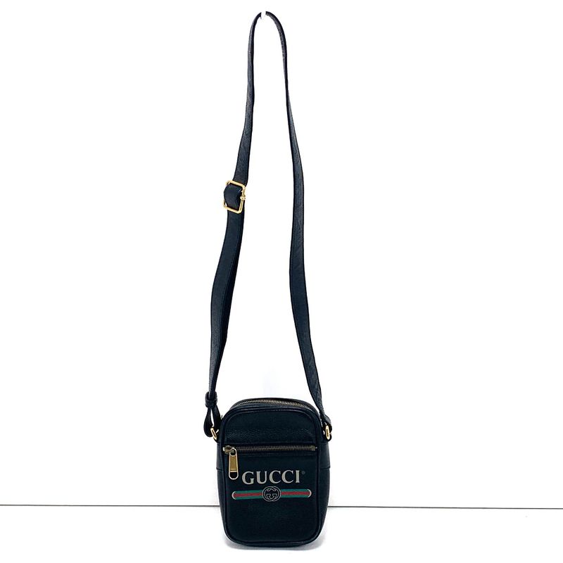 Gucci Shoulder Bag Logo Print Black