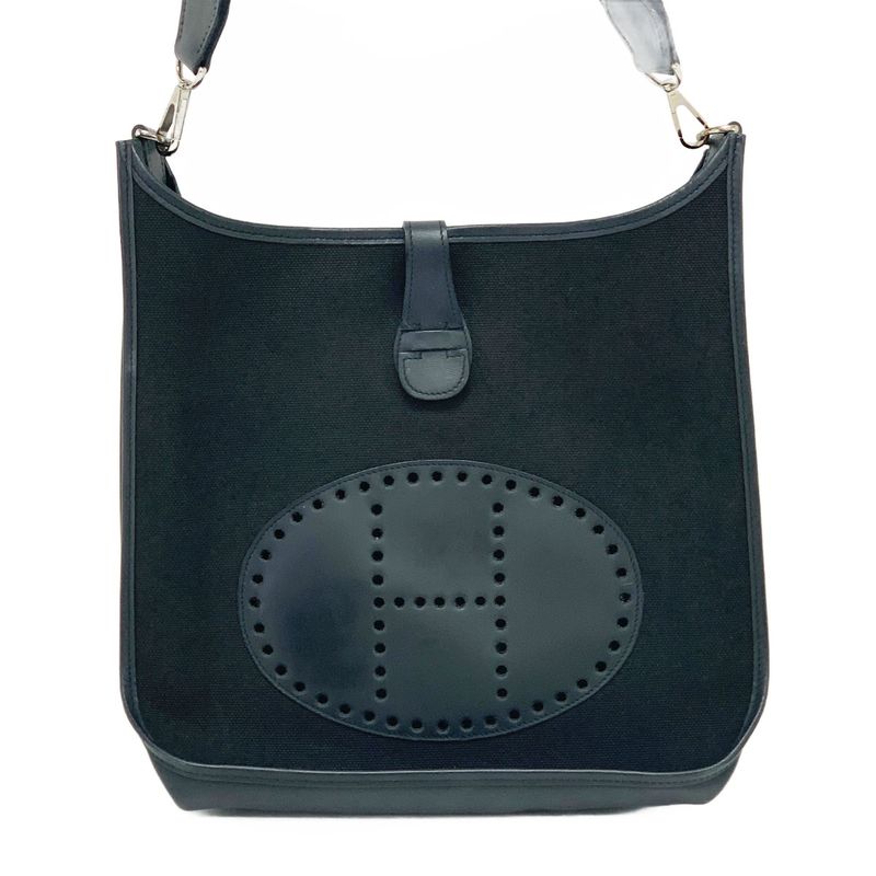Hermes Evelyne Toile Hunter Shoulder Bag Black