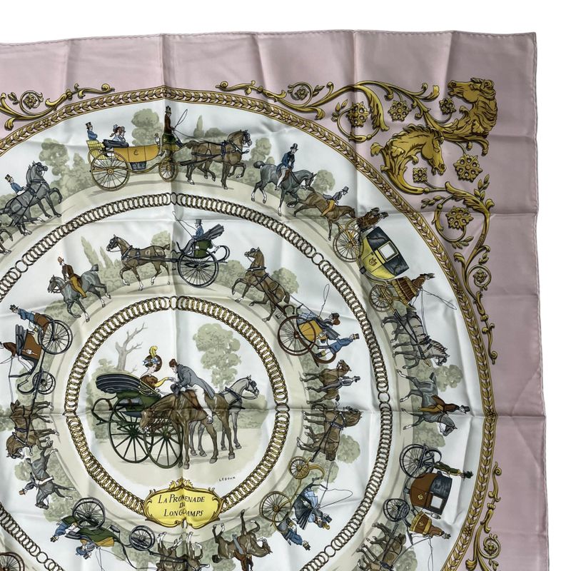 Hermes Scarf Silk Carre 90 la Promenade de Longchamps Walk to Long Chien Pink