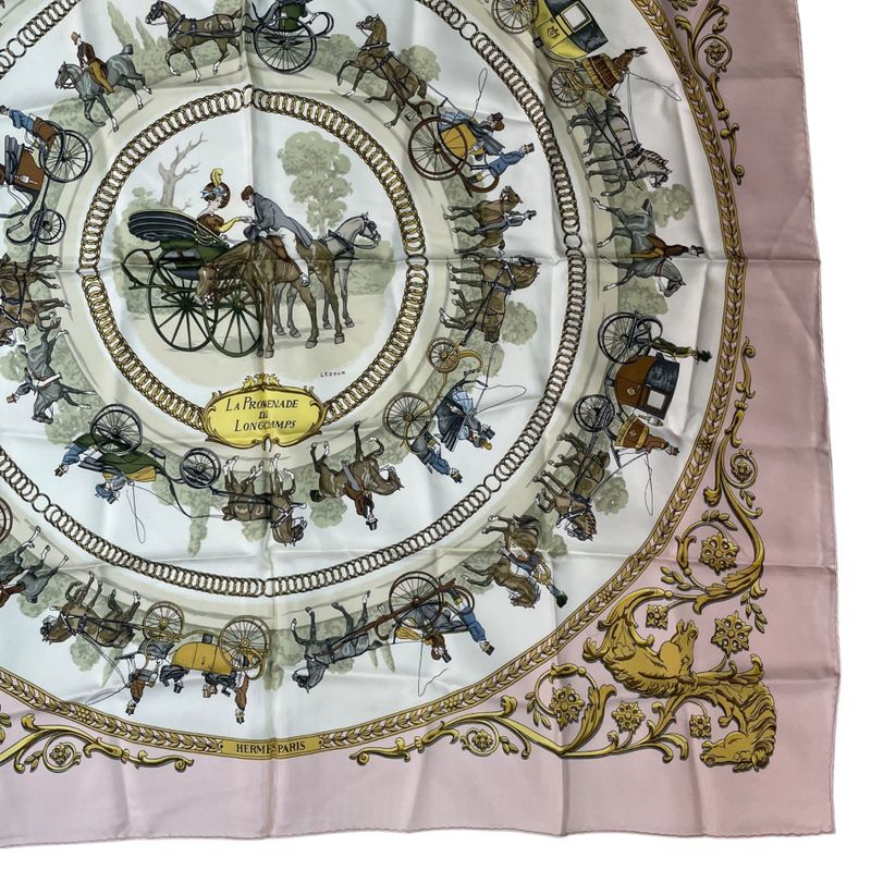 Hermes Scarf Silk Carre 90 la Promenade de Longchamps Walk to Long Chien Pink