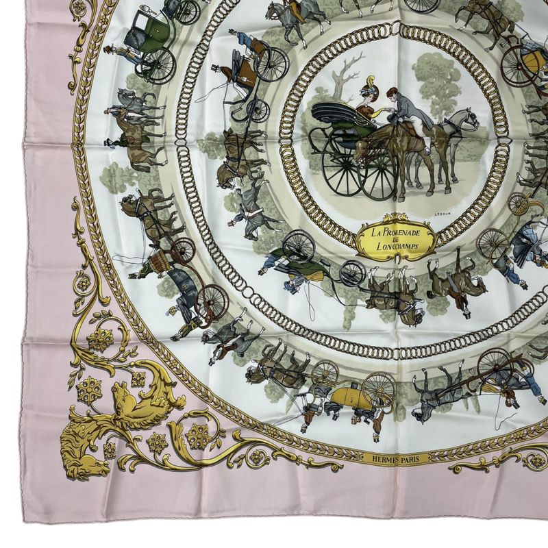 Hermes Scarf Silk Carre 90 la Promenade de Longchamps Walk to Long Chien Pink