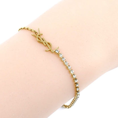Saint Laurent Rhinestone Cassandra Charm Bracelet
