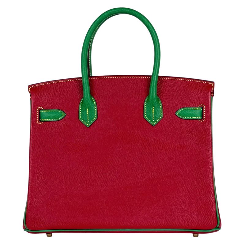 Hermes Birkin 30 Personal Order Handbag Veau Epsom Rouge Casac Bamboo Rouge Kazak Bamboo