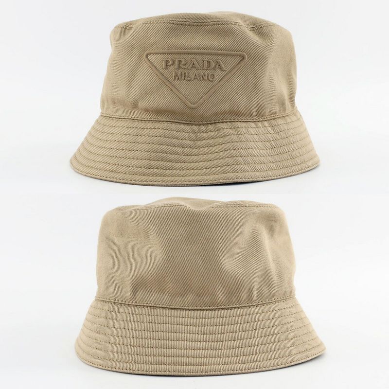 Prada Bucket Hat Logo Embroidery XL Beige