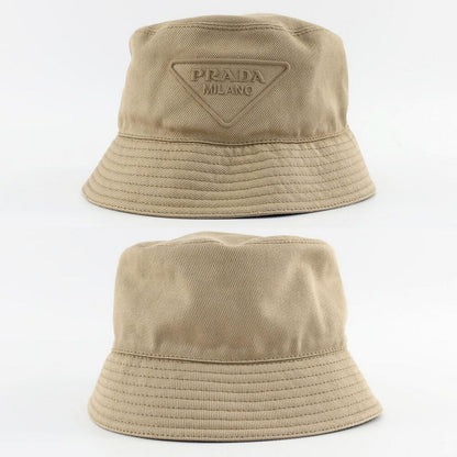 Prada Bucket Hat Logo Embroidery XL Beige