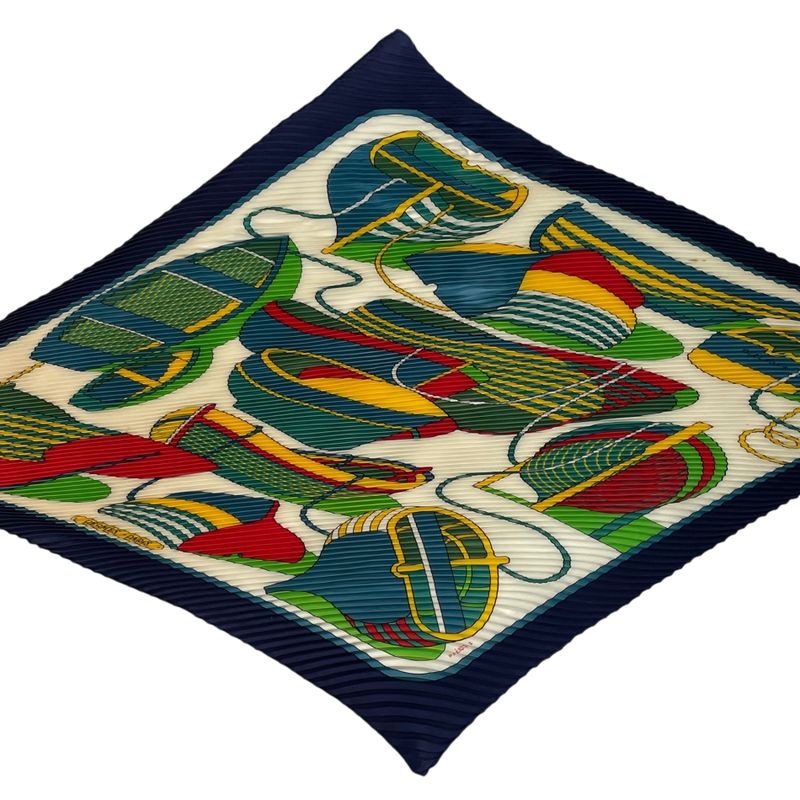 Hermes Scarf Pleated Silk Thalassa Navy