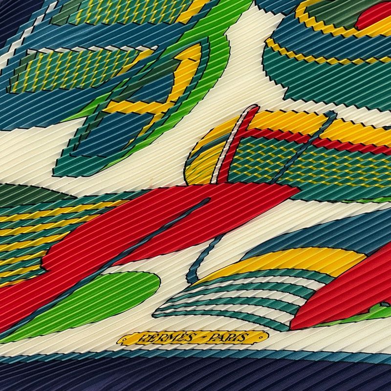 Hermes Scarf Pleated Silk Thalassa Navy