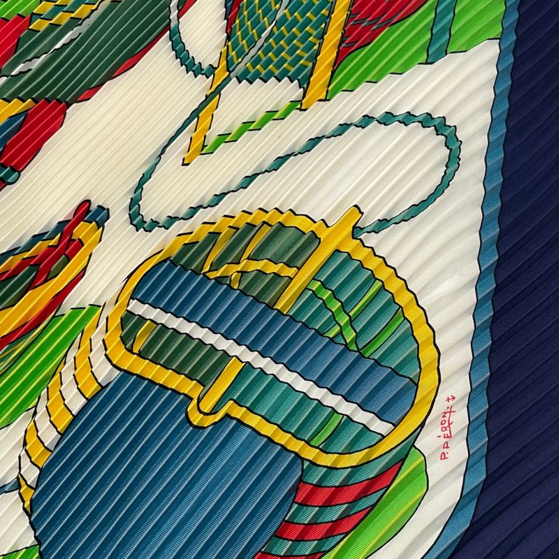 Hermes Scarf Pleated Silk Thalassa Navy