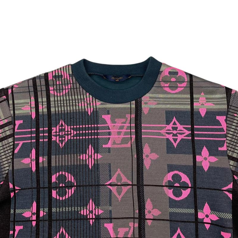 Louis Vuitton Sweatshirt Pullover M Monogram Jacquard Green Pink Sweater