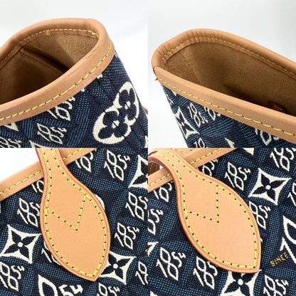 Louis Vuitton Tote Monogram Jacquard Neverfull MM Handbag Navy- X Brown