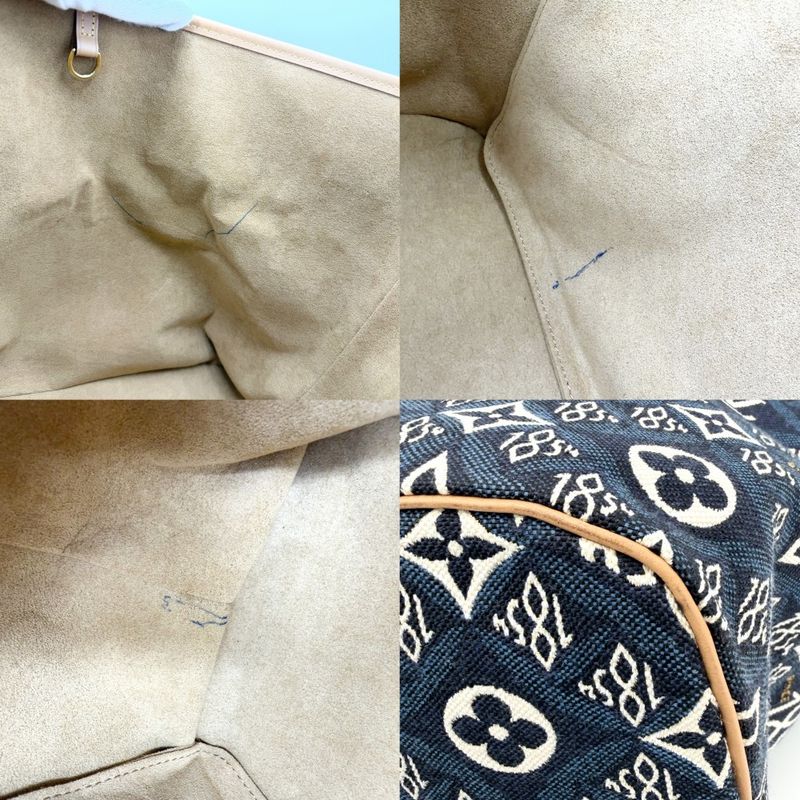 Louis Vuitton Tote Monogram Jacquard Neverfull MM Handbag Navy- X Brown