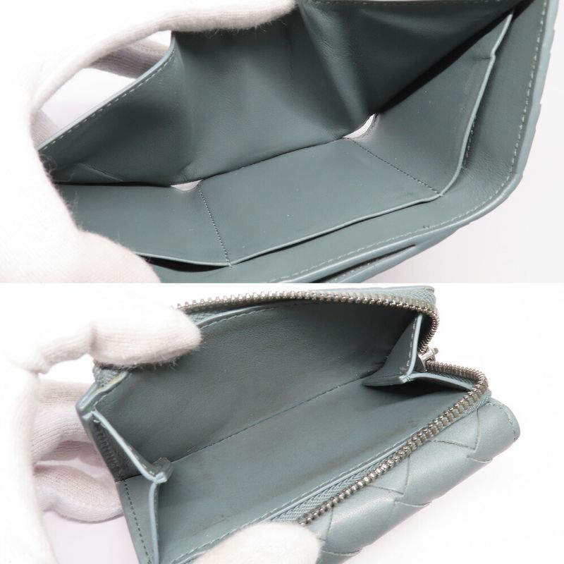 Bottega Veneta Trifold Wallet Intrecciato Gray Leather