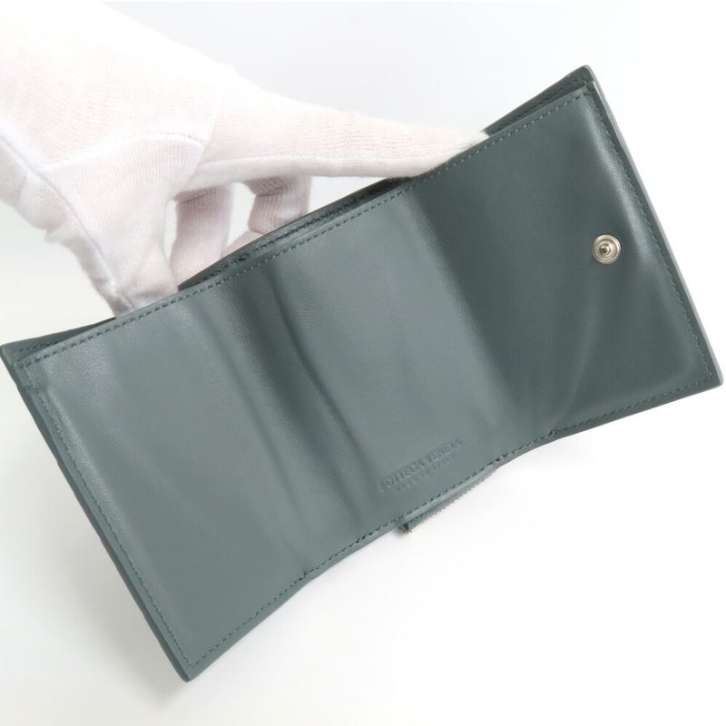 Bottega Veneta Trifold Wallet Intrecciato Gray Leather