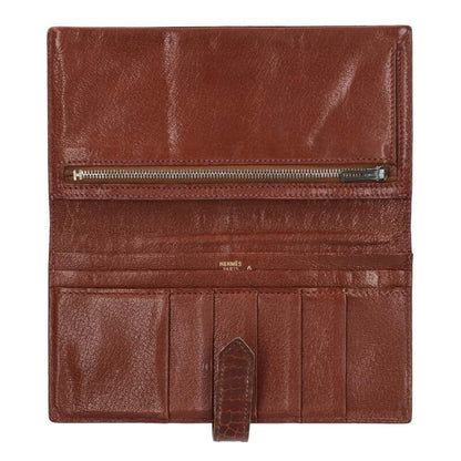 Hermes Bearn Souffle Porosus Shine Wallet Brown Tone